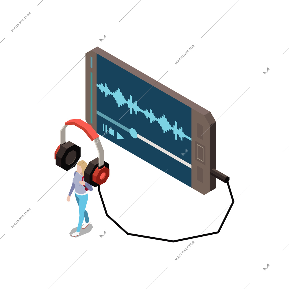 Online education isometric concept icons composition with isolated image of smartphone playing audio file with headphones vector illustration