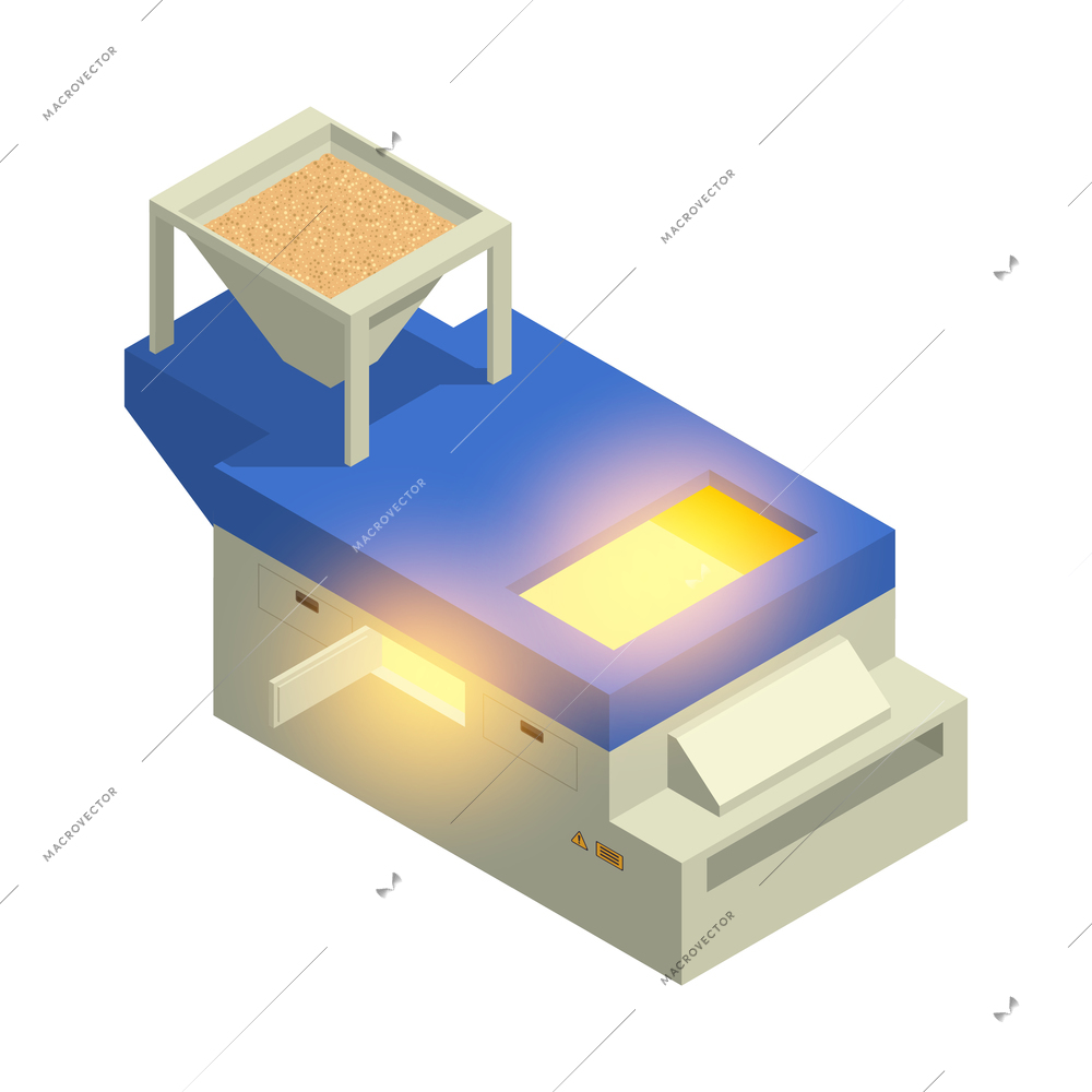 Glass production isometric composition with isolated image of factory appliance vector illustration