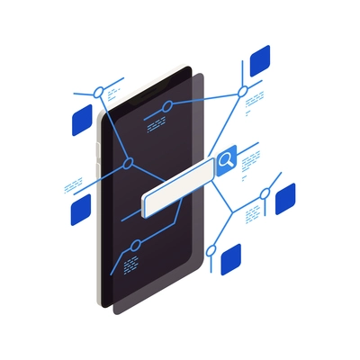 Big data analysis isometric icons composition with image of tablet and scheme with connected lines and captions vector illustration