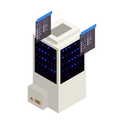 Big data analysis isometric icons composition with image of futuristic server reading binary code vector illustration