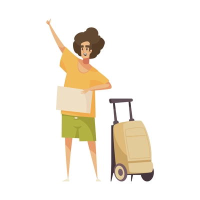 Hitchhiking autostop composition with doodle style character of traveling person vector illustration