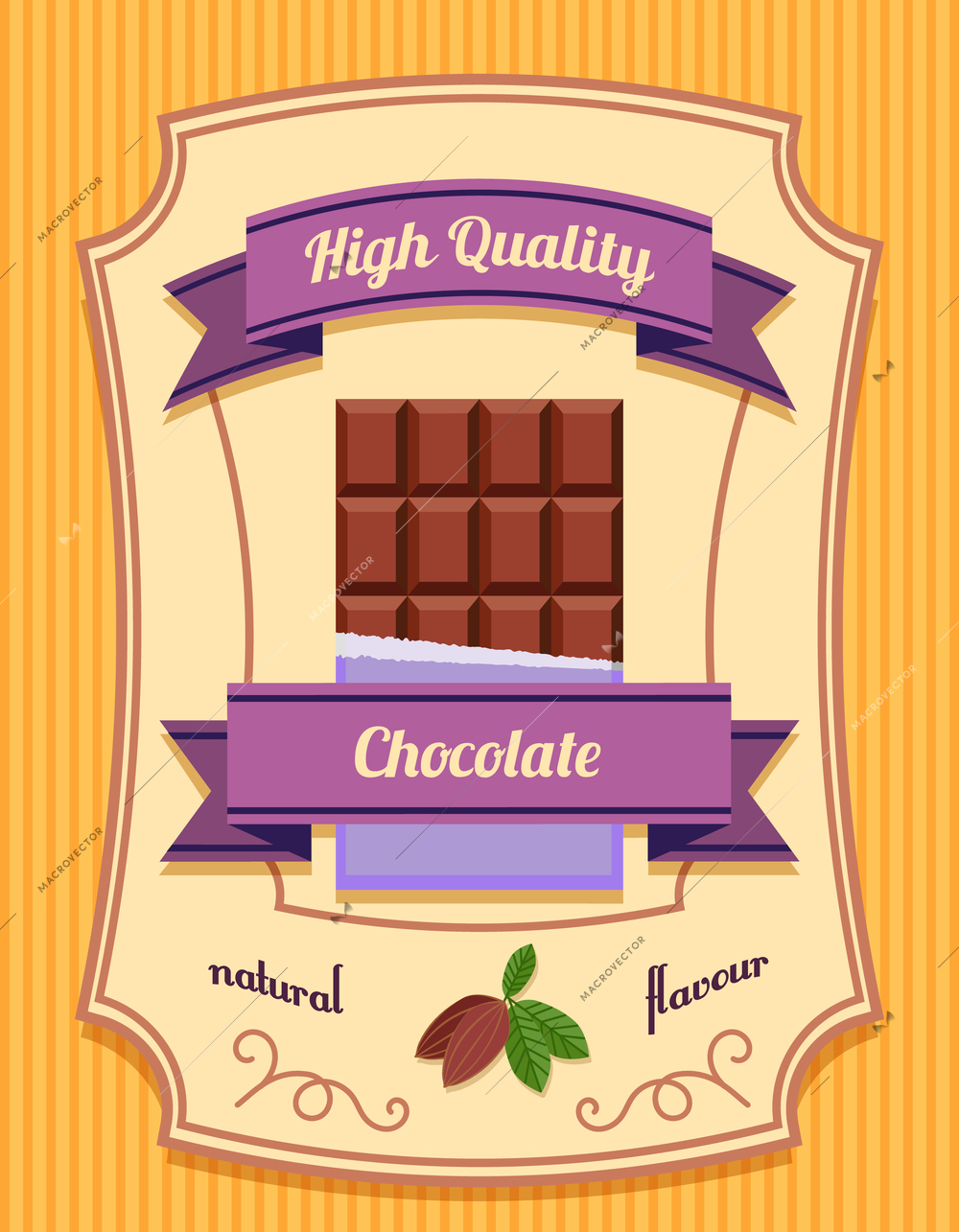 Chocolate bar pack high quality natural flavor flat poster vector illustration