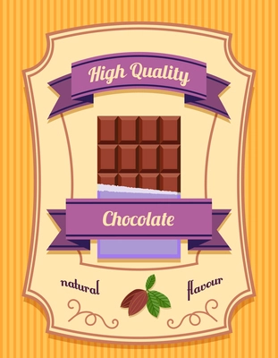 Chocolate bar pack high quality natural flavor flat poster vector illustration