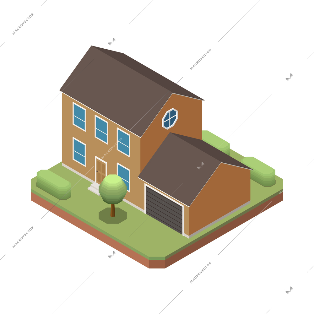 Suburban residential houses neighborhood composition with isolated image of dwelling place with buildings and garden trees vector illustration