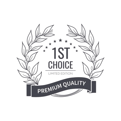 Premium monochrome emblem realistic composition with ornate text and laurel wreath isolated vector illustration