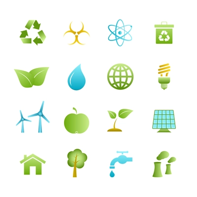 Green eco icons set of apple leaf tree and water isolated vector illustration