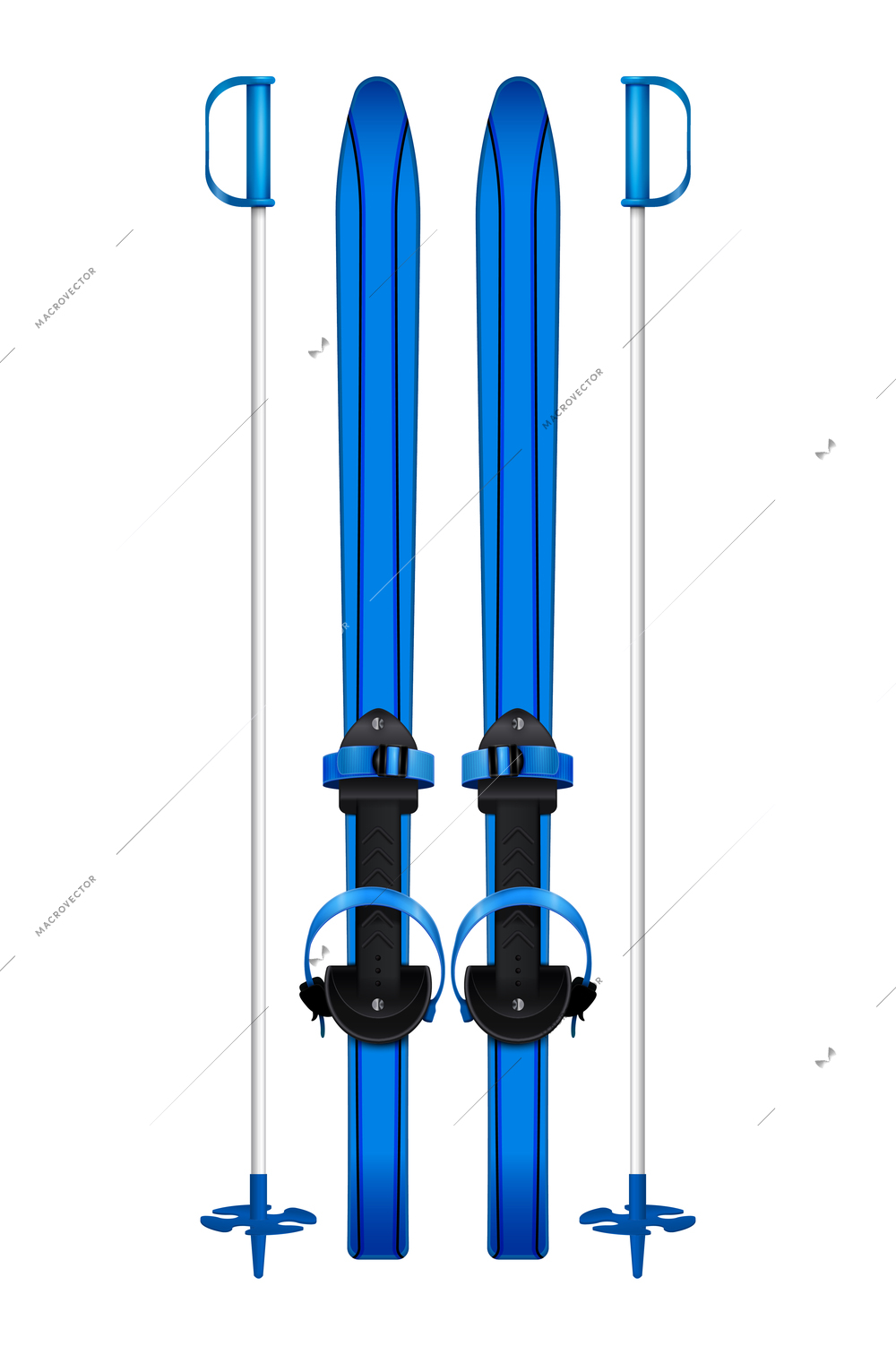 Ski snowboard equipment realistic composition with isolated image of ski with poles on blank background vector illustration