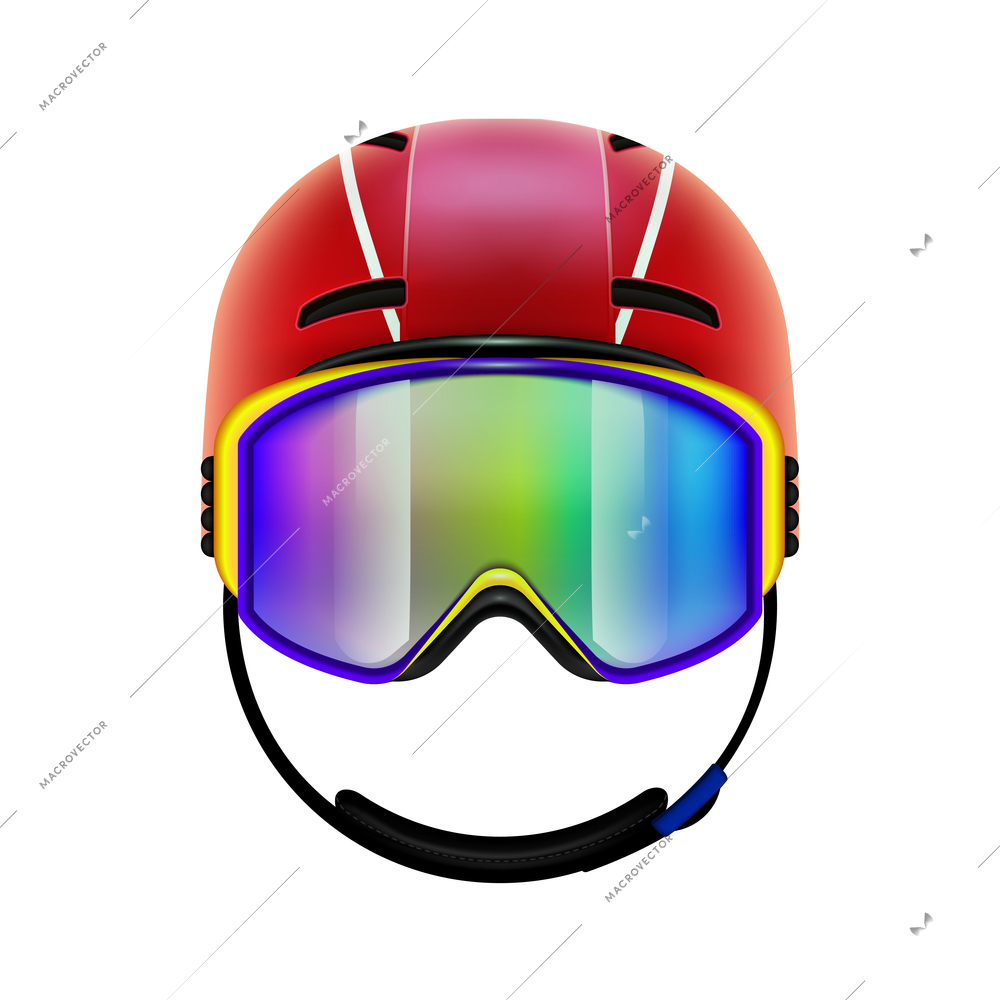Ski snowboard equipment realistic composition with isolated image of helmet on blank background vector illustration