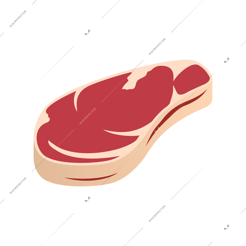 Butcher isometric composition with isolated image of ripe meat steak vector illustration