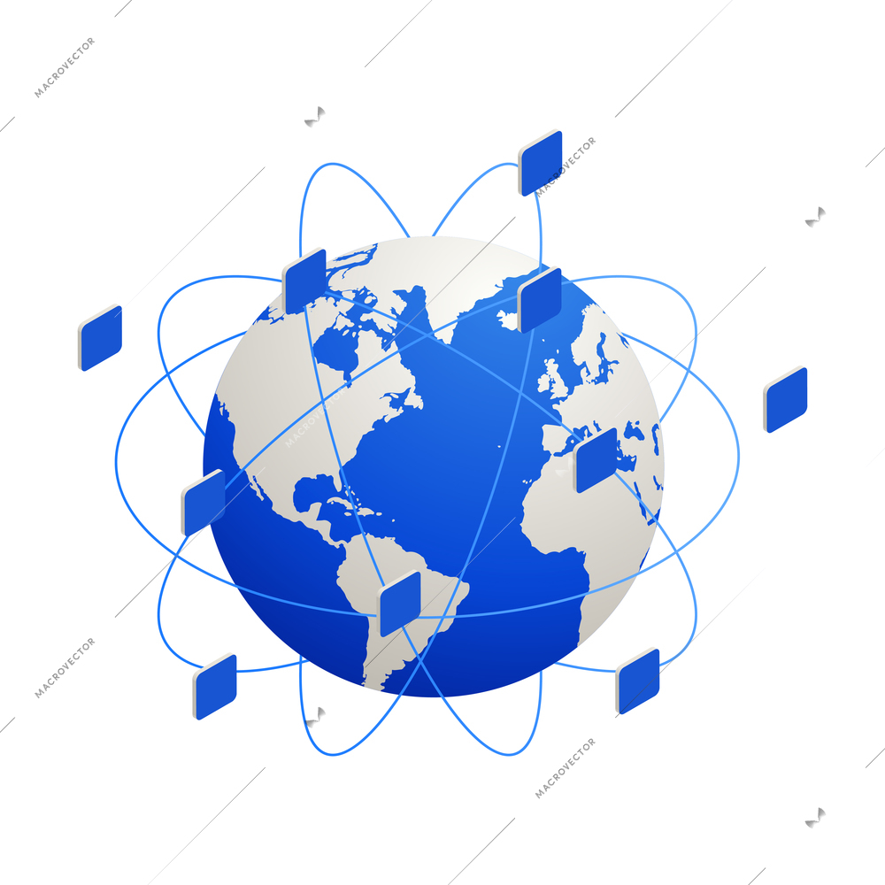 Big data analysis isometric icons composition with image of earth globe surrounded by connection lines vector illustration