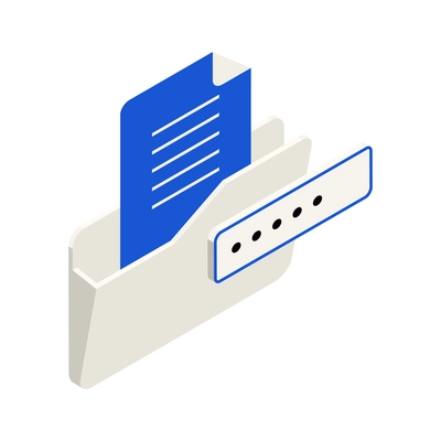 Big data analysis isometric icons composition with image of folder with document and password field vector illustration