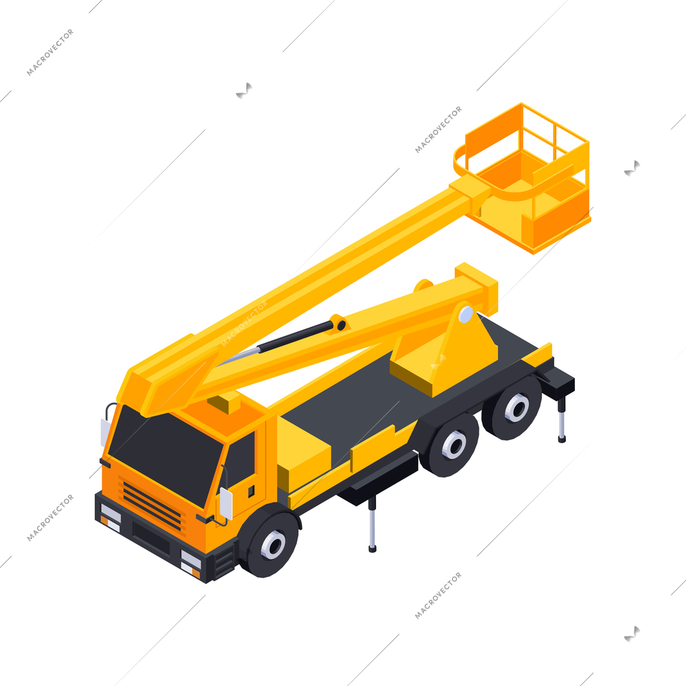 Electricity isometric icons composition with isolated image of electric truck crane vector illustration