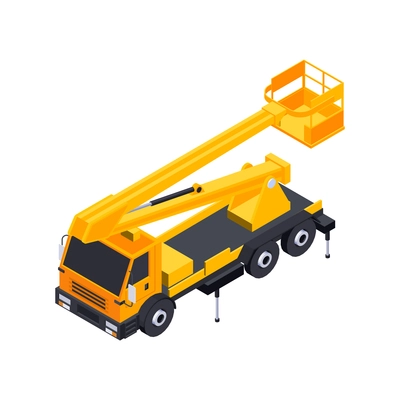 Electricity isometric icons composition with isolated image of electric truck crane vector illustration