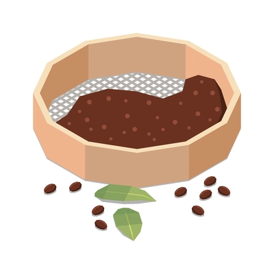 Chocolate production isometric composition with chocolate beans inside round bolter vector illustration