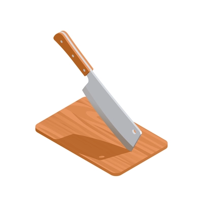 Butcher isometric composition with isolated image of wooden board with knife vector illustration