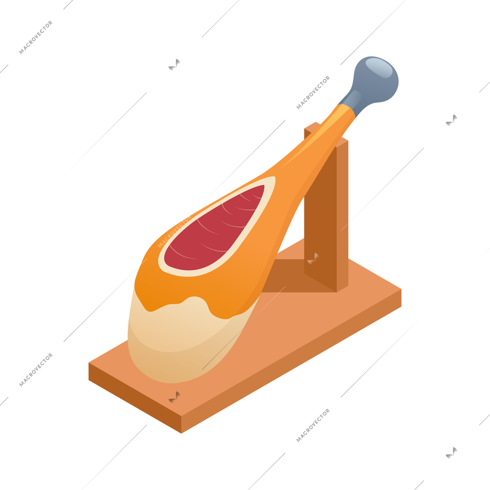 Butcher isometric composition with isolated meat stick on wooden stand vector illustration