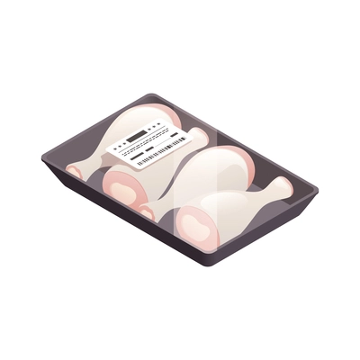 Butcher isometric composition with isolated image of cooled meat pack with barcode sticker tag vector illustration