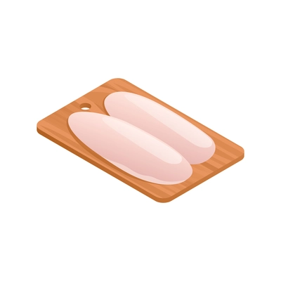 Butcher isometric composition with two pieces of meat fillet lying on wooden board vector illustration