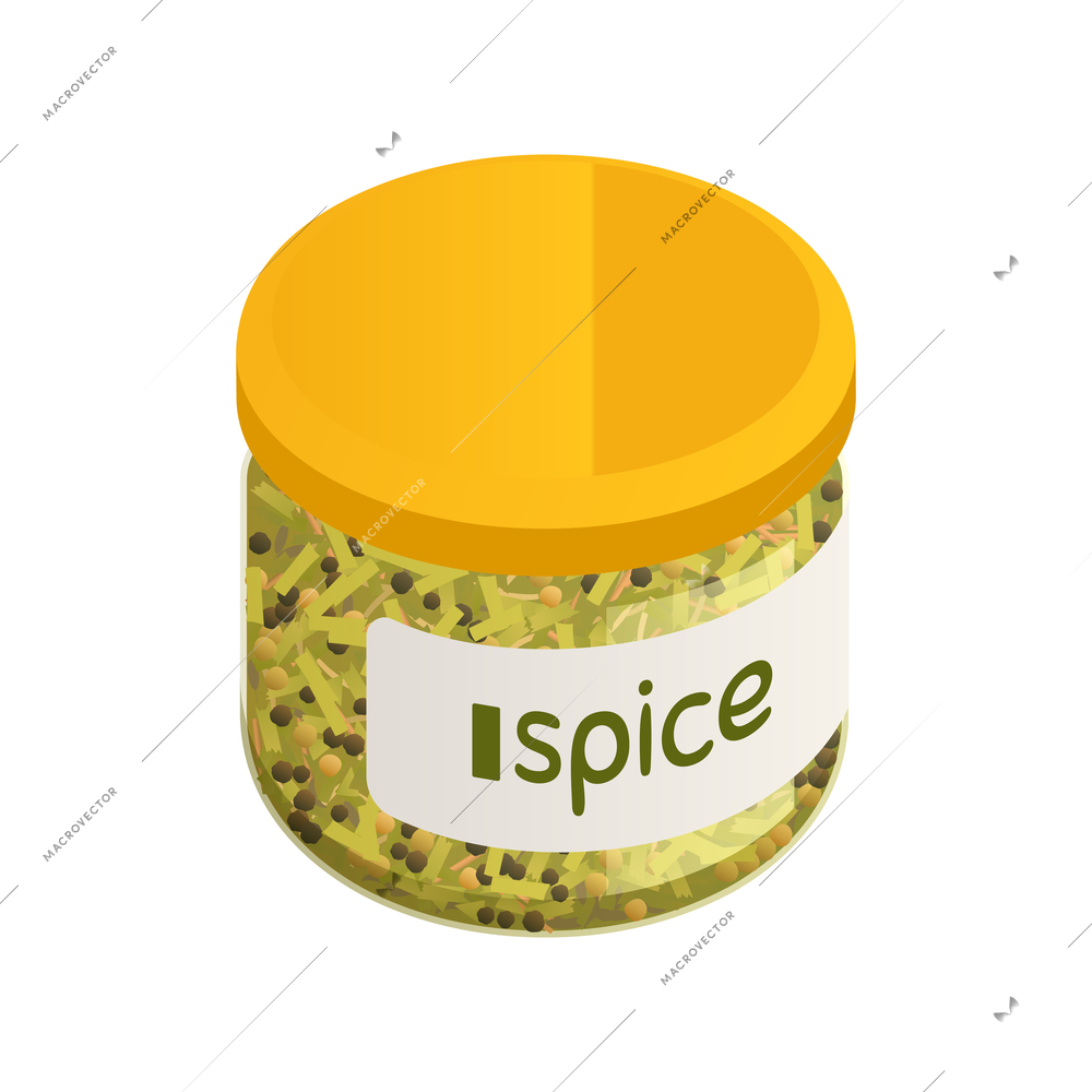 Butcher isometric composition with isolated glass can with spices for meat vector illustration