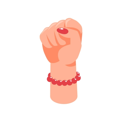 Isometric womens rights feminism gender equality composition with isolated image of female hand raising fist gesture vector illustration