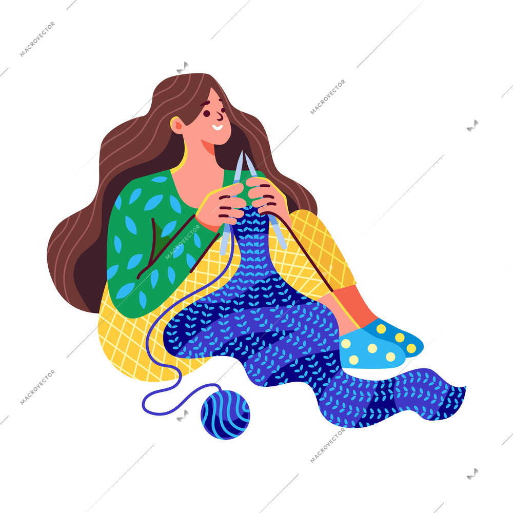 Hobbies leisure activity pastime people composition with female character knitting with needles vector illustration