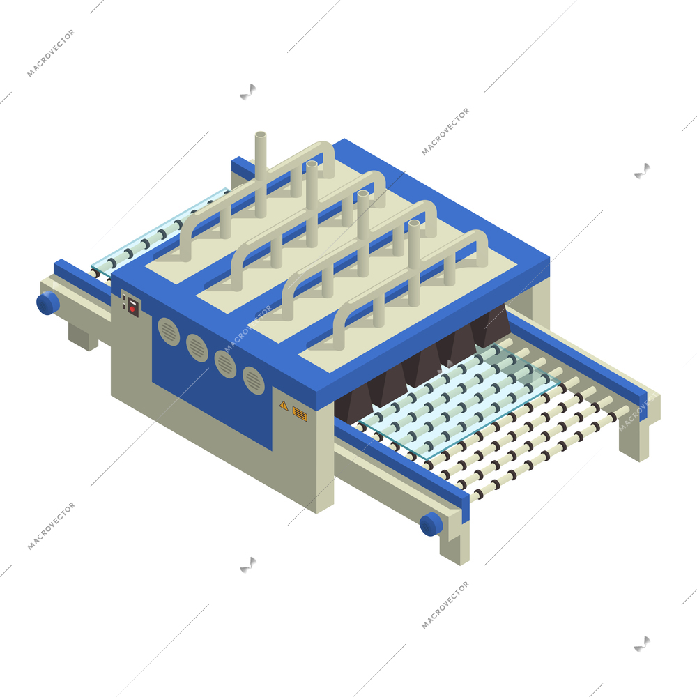 Glass production isometric composition with isolated image of factory appliance vector illustration