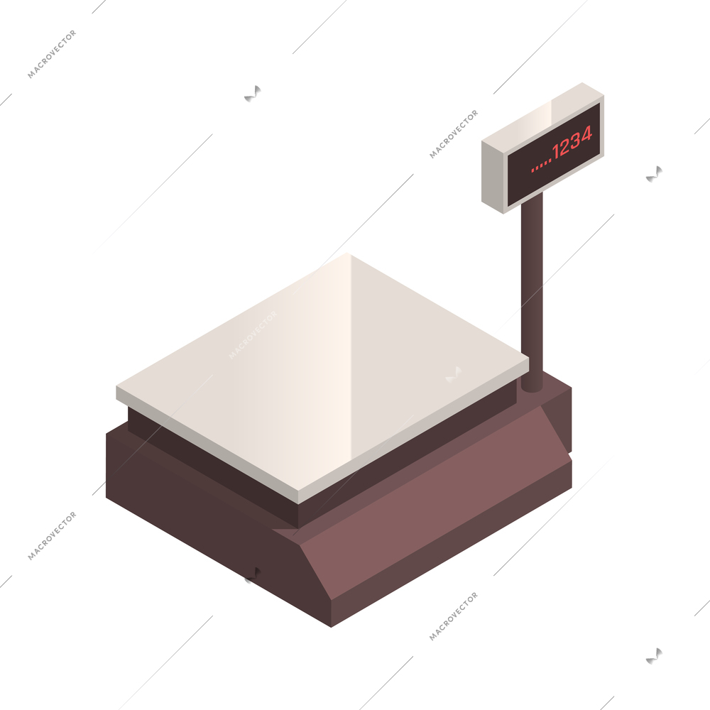 Butcher isometric composition with isolated image of electronic scales vector illustration