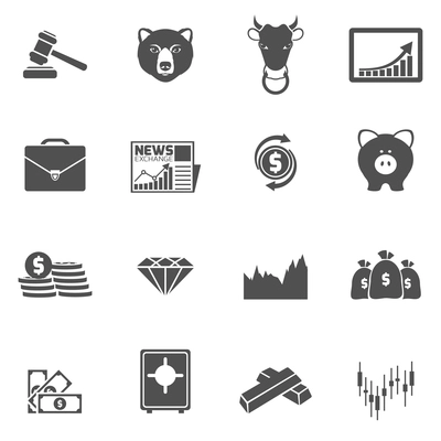Finance investment money exchange trading icons flat set isolated vector illustration
