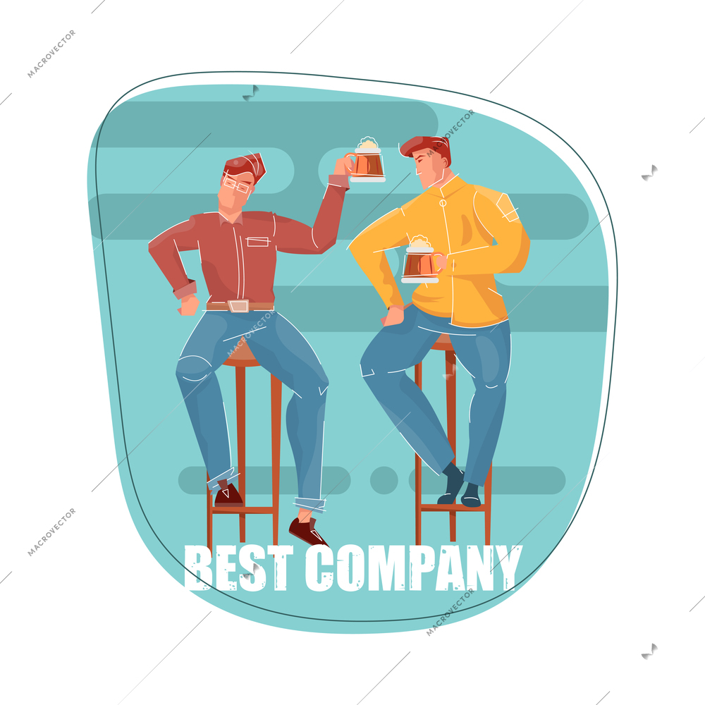 Beer composition with editable text and characters of fellow friends driking beer together vector illustration