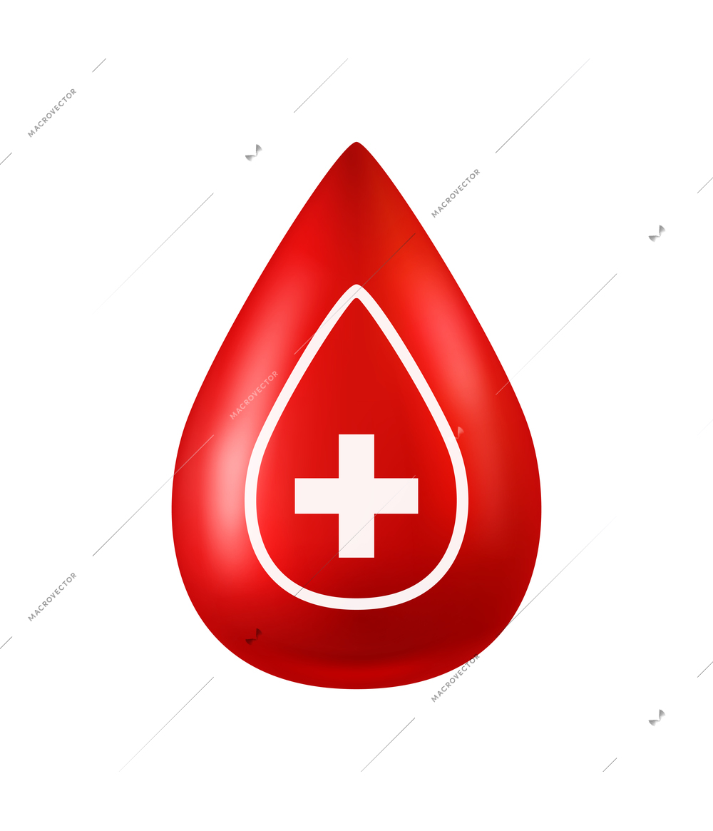 Realistic blood donor vacuum tube composition with blood drop and cross sign isolated on white background vector illustration