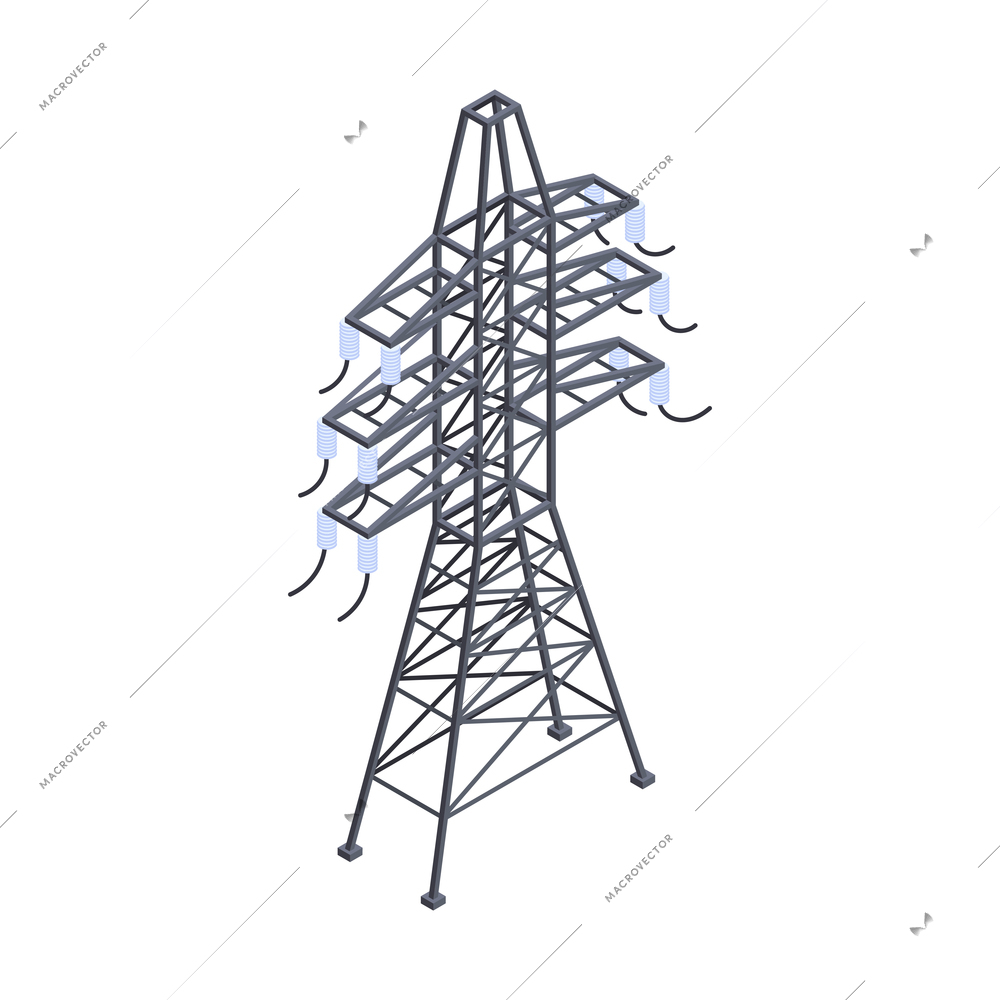 Electricity isometric icons composition with isolated image of power transmission line pole vector illustration