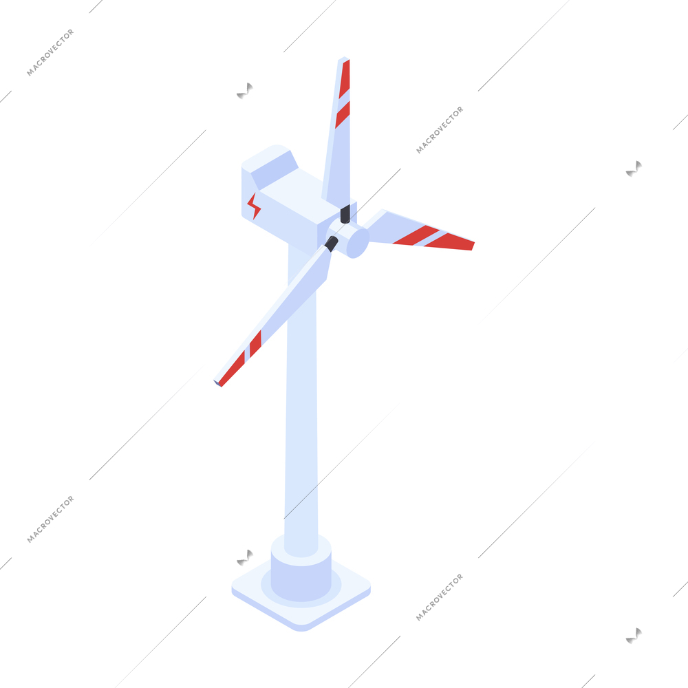 Electricity isometric icons composition with isolated image of wind turbine vector illustration