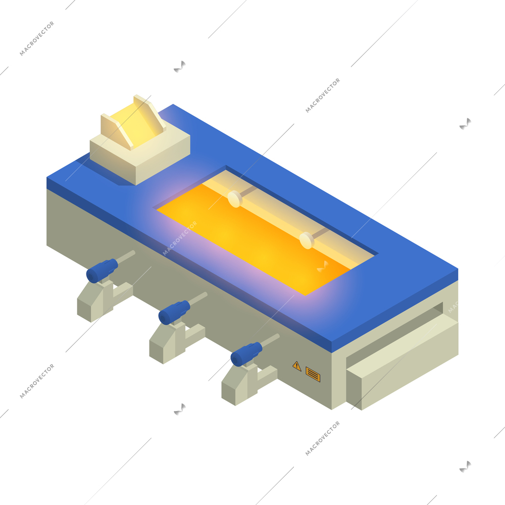 Glass production isometric composition with isolated image of factory appliance vector illustration