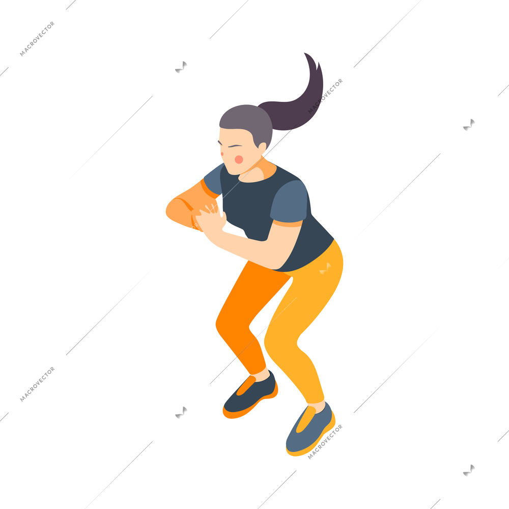 Cardio activity isometric composition with isolated human character of girl in ready position vector illustration