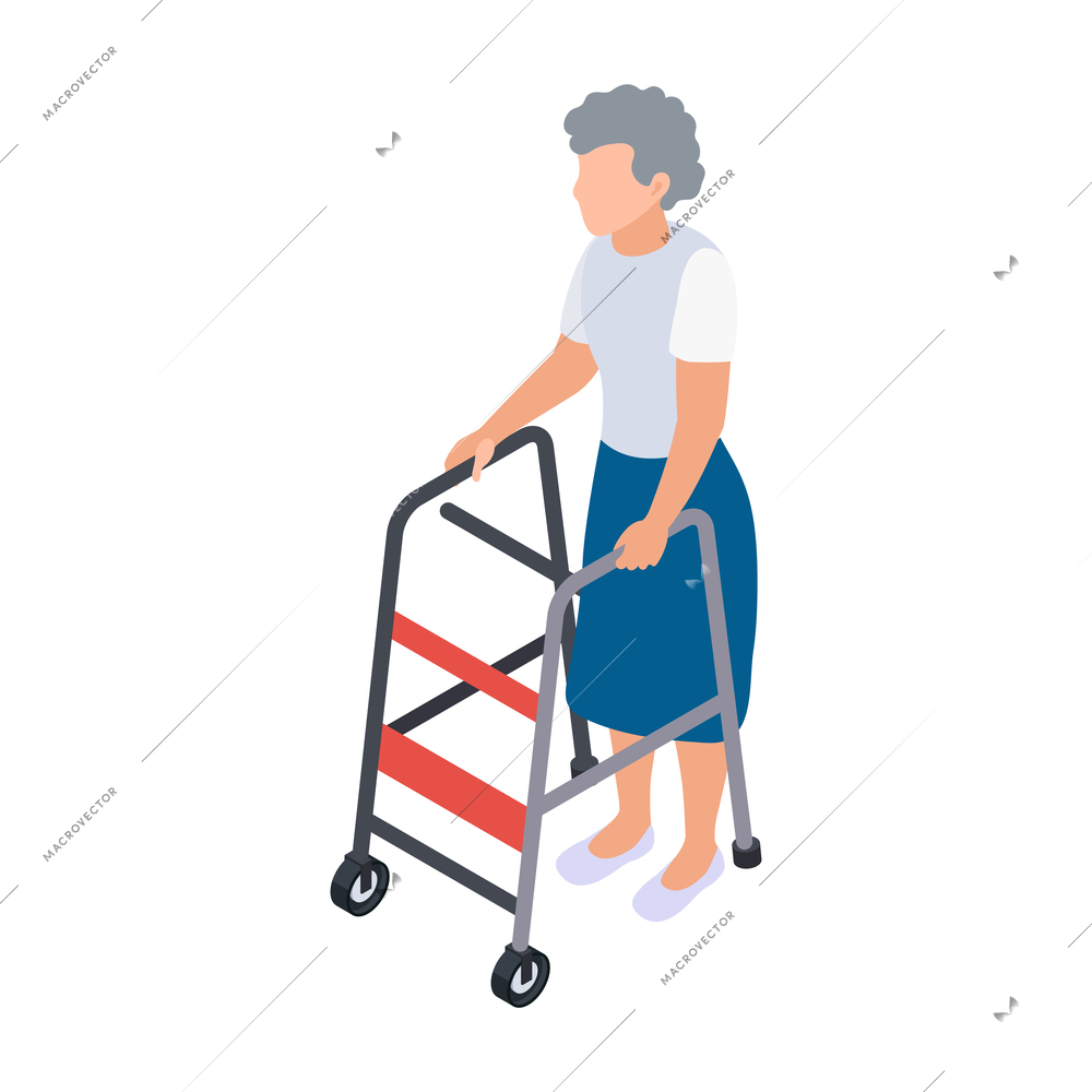 Disabled people isometric composition with human character of elderly woman vector illustration