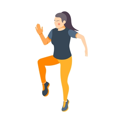 Cardio activity isometric composition with isolated human character of muscle flexing woman vector illustration