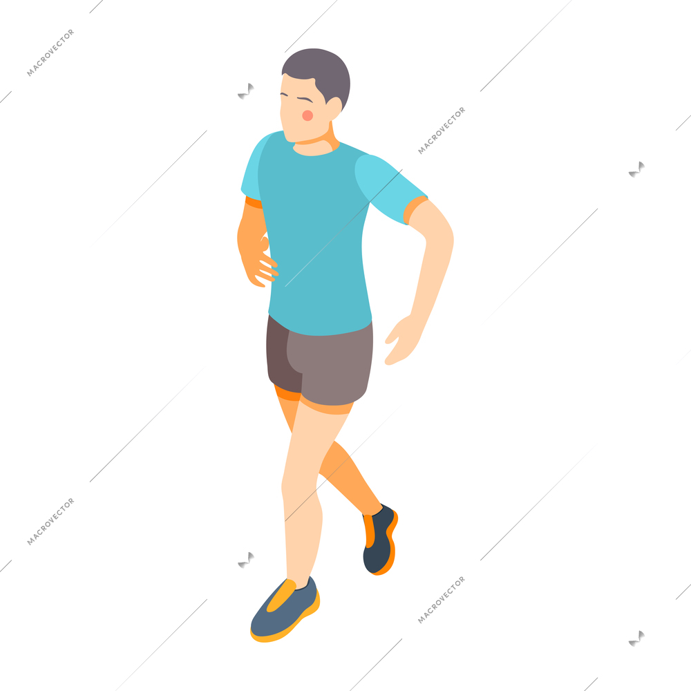 Cardio activity isometric composition with isolated human character of running man vector illustration