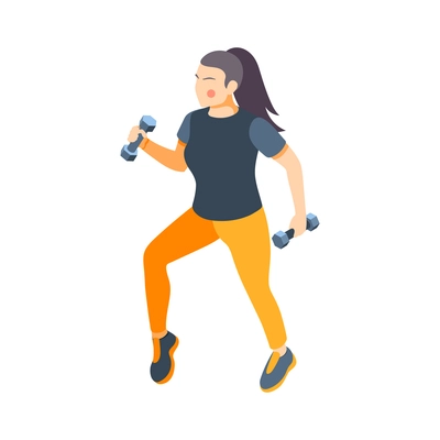 Cardio activity isometric composition with isolated human character of athletic woman holding dumbbells vector illustration