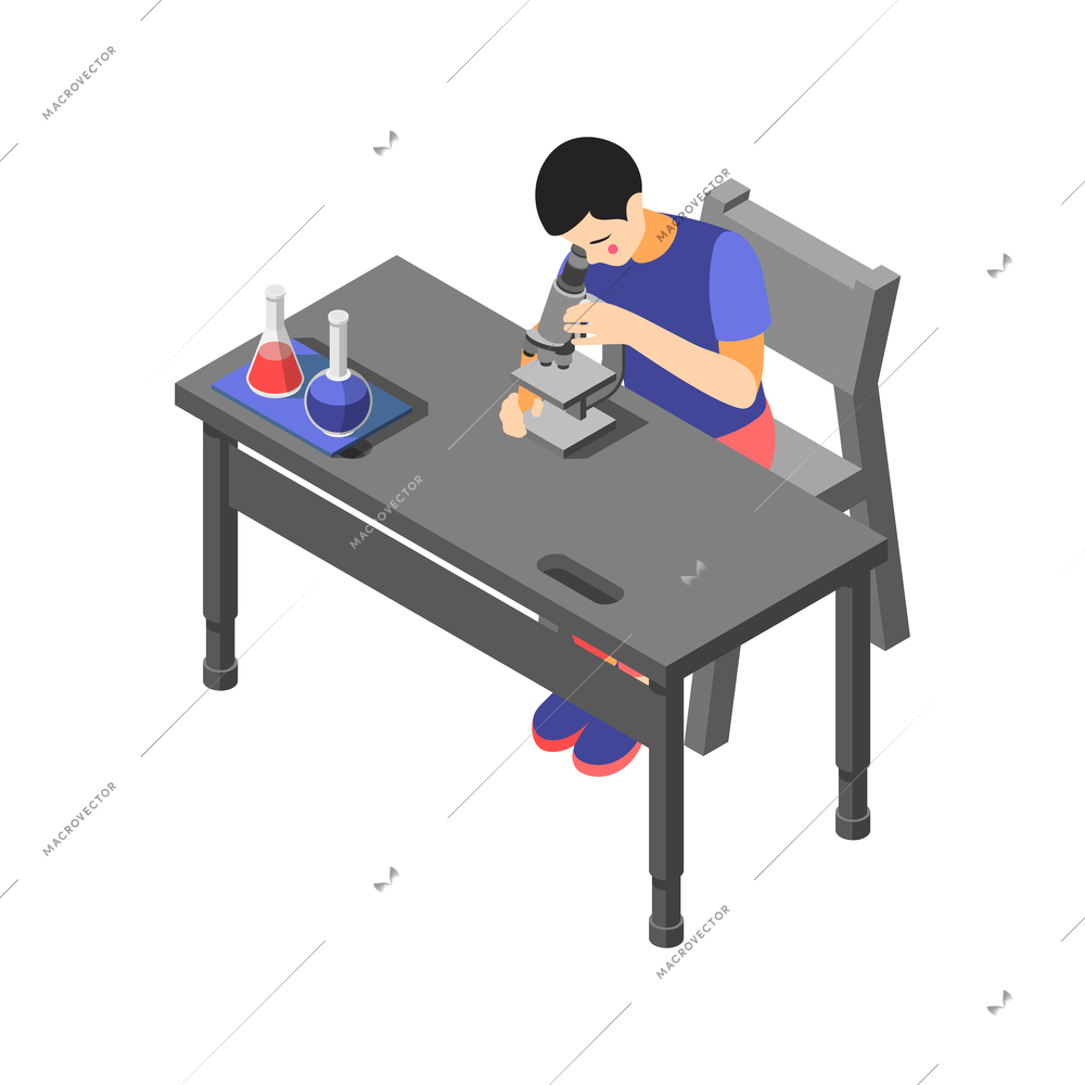 Children technical training centers  isometric compositions set with robotic control systems programming science classes isolated vector illustration