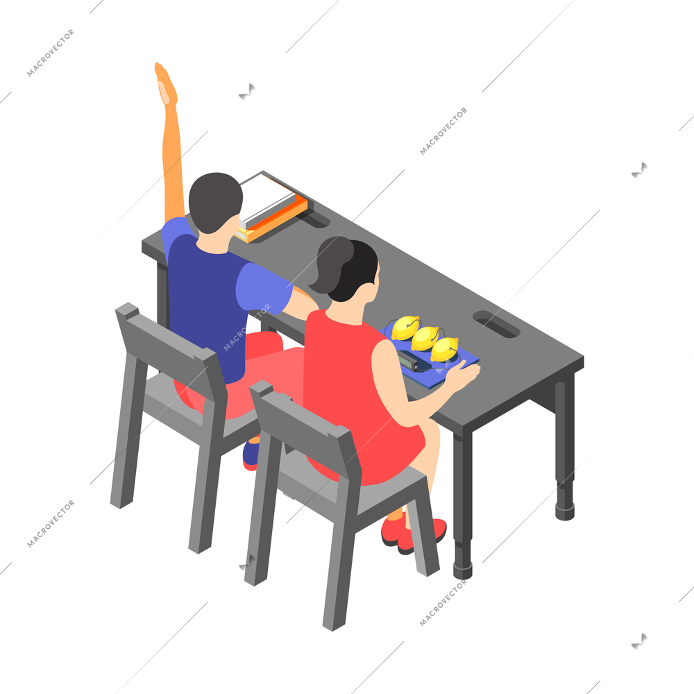 Children technical training centers  isometric compositions set with robotic control systems programming science classes isolated vector illustration