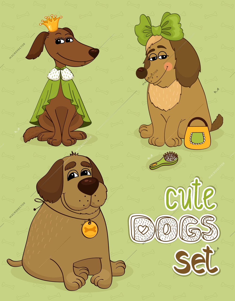 Hipster set of cute funny dogs vector illustration