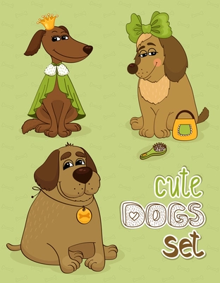 Hipster set of cute funny dogs vector illustration