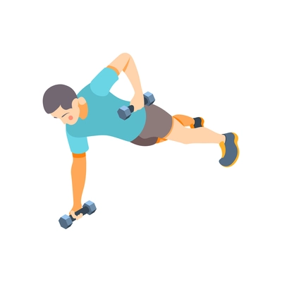 Cardio activity isometric composition with isolated human character balancing his body on hand vector illustration