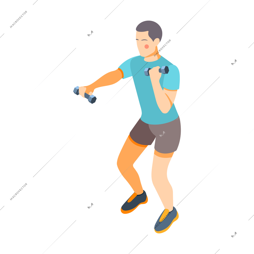 Cardio activity isometric composition with isolated human character of male athlete with dumbbells vector illustration