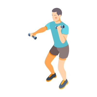 Cardio activity isometric composition with isolated human character of male athlete with dumbbells vector illustration