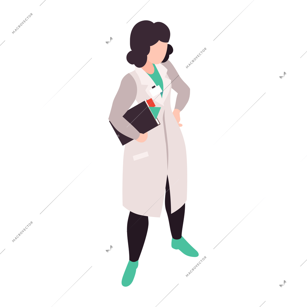 Isometric ophthalmology composition with isolated character of female doctor vector illustration