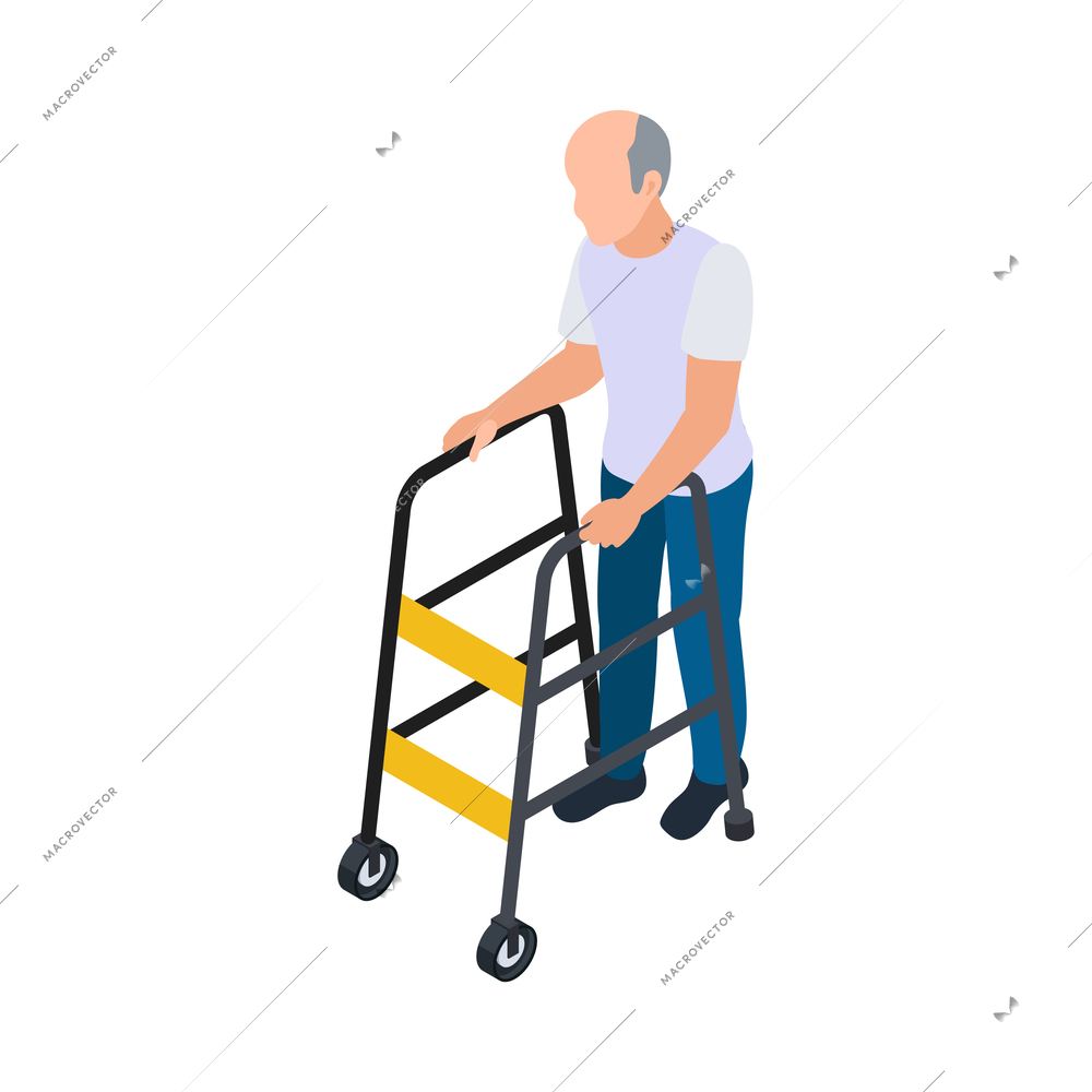 Disabled people isometric composition with human character of elderly man vector illustration