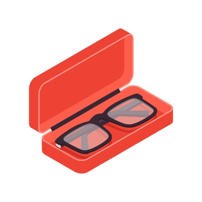 Isometric ophthalmology composition with isolated plastic case with eyeglasses vector illustration