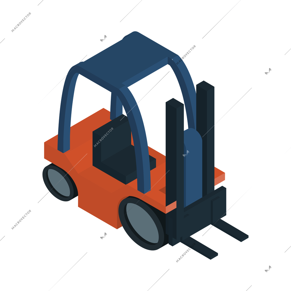 Isometric logistics delivery composition with isolated image of forklift on blank background vector illustration