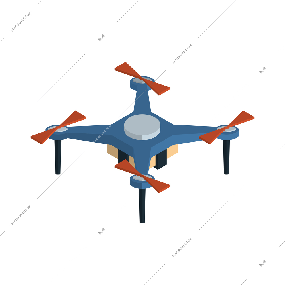 Isometric logistics delivery composition with isolated image of quadcopter drone on blank background vector illustration